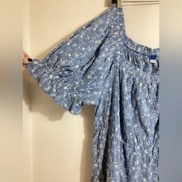 Old Navy Puff-Sleeve Tiered Mini Swing Dress Size 3X Milkmaid Peasant Boho Blue - Picture 6 of 10